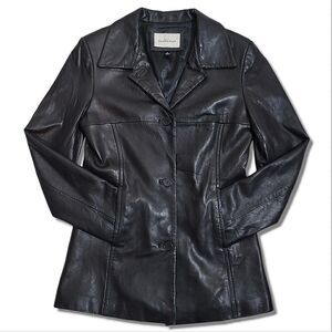 Hathaway Vintage Black Leather Buttery Soft Button-Up Fitted Jacket Coat